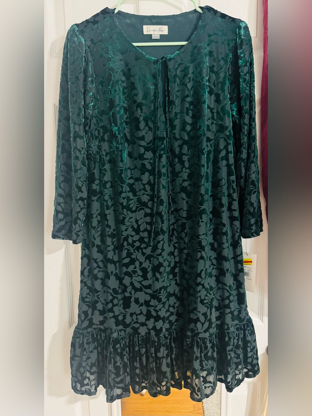 NWT Harper Rose Emerald Green Velvet Floral Dress